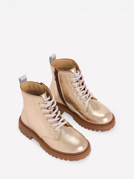Mini Boden Kids' Lace Up Boots, Gold - view 2, Gold