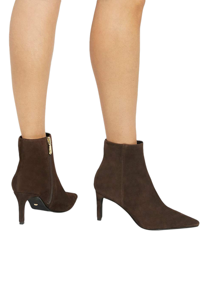 Dune London Obsessively Suede Heeled Ankle Boots, Brown - view 2, Brown