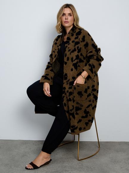 Live Unlimited Curve Animal Print Coatigan, Brown - view 2, Brown