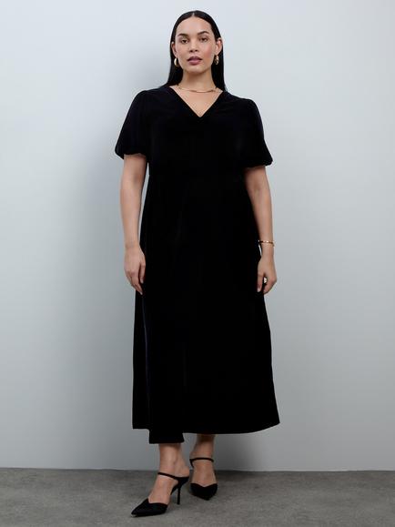 Live Unlimited Curve Velvet Short Sleeve Maxi Dress, Black, Black
