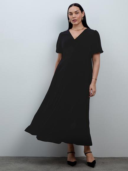 Live Unlimited Curve Velvet Short Sleeve Maxi Dress, Black - view 2, Black