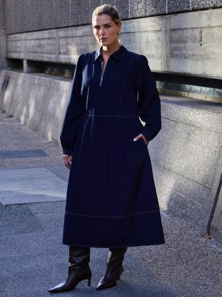 Live Unlimited Curve Denim Collared Dress, Blue, Blue