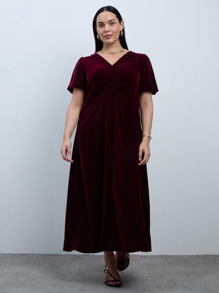 Live Unlimited Curve Velvet Short Sleeve Maxi Dress, Purple, Purple