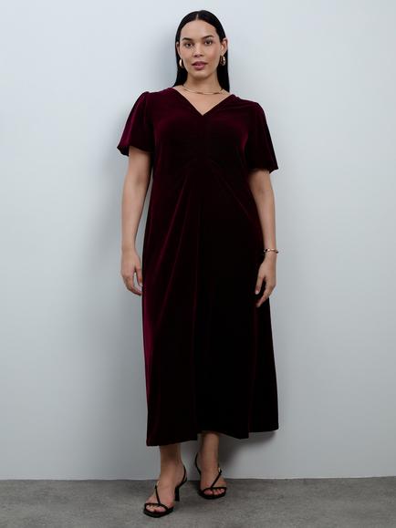 Live Unlimited Curve Velvet Short Sleeve Maxi Dress, Purple - view 2, Purple