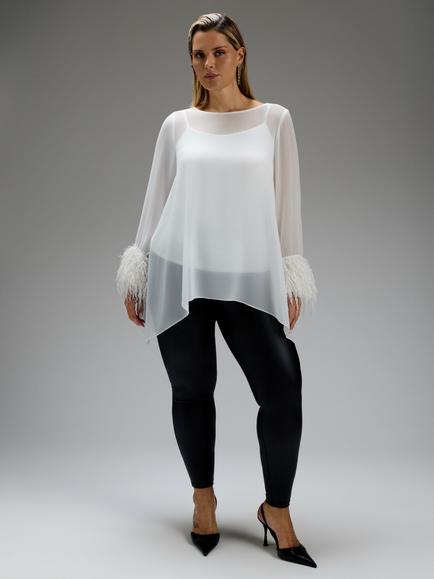 Live Unlimited Curve Feather Sleeve Hanky Hem Tunic, Natural, Natural