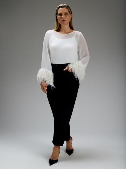 Live Unlimited Curve Feather Sleeve Hanky Hem Tunic, Natural - view 2, Natural