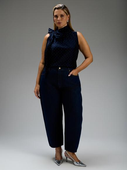 Live Unlimited Curve Sleeveless Hotfix Embellished Blouse, Blue, Blue