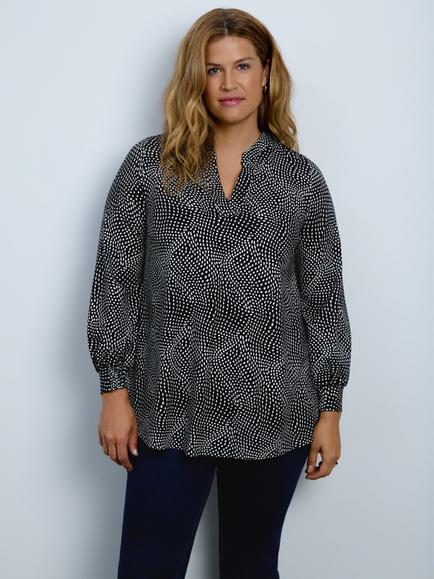 Live Unlimited Curve Abstract Print V-Neck Blouse, Black, Black