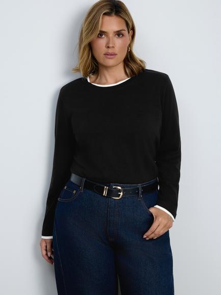 Live Unlimited Curve Contrast Cotton Long Sleeve T-Shirt, Black, Black