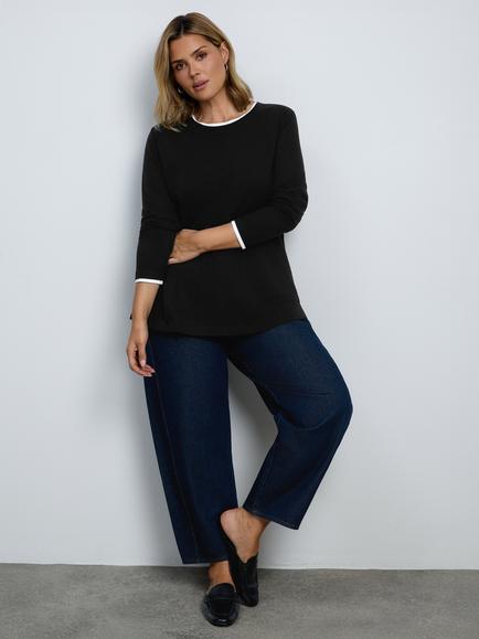 Live Unlimited Curve Contrast Cotton Long Sleeve T-Shirt, Black - view 2, Black