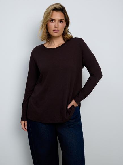 Live Unlimited Curve Cotton Regular Fit Long Sleeve T-Shirt, Brown, Brown