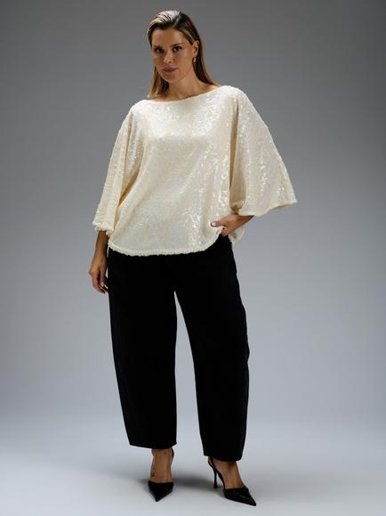 Live Unlimited Curve Sequin Boat Neck Cape Top, Natural, Natural