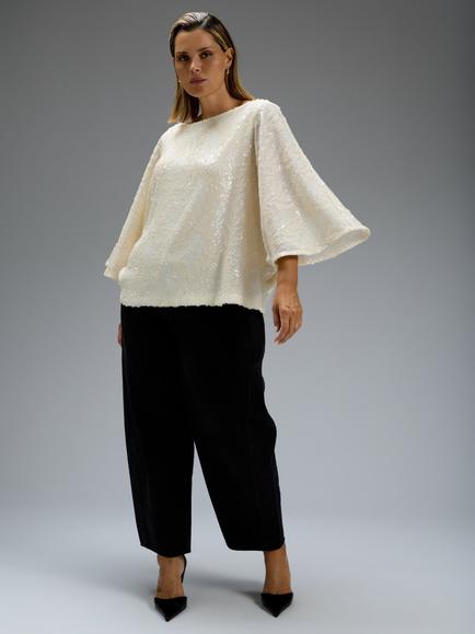 Live Unlimited Curve Sequin Boat Neck Cape Top, Natural - view 2, Natural