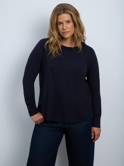 Live Unlimited Curve Plus Size Scoop Neck Long Sleeve T-Shirt, Blue, Blue
