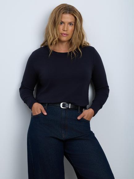 Live Unlimited Curve Plus Size Scoop Neck Long Sleeve T-Shirt, Blue - view 2, Blue