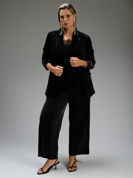 Live Unlimited Curve Velvet Wide Leg Trousers, Black, Black