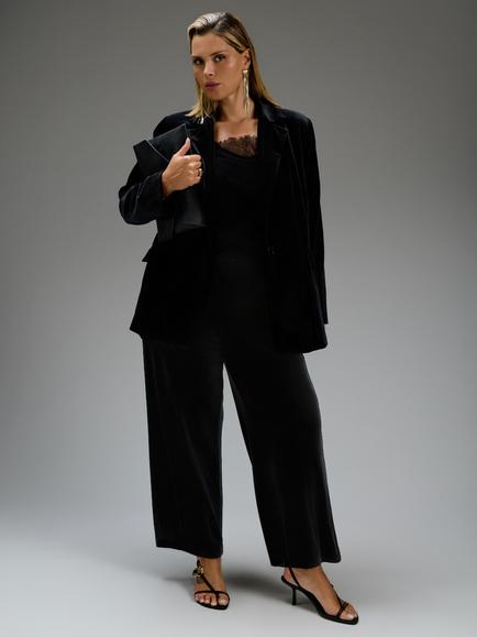 Live Unlimited Curve Velvet Wide Leg Trousers, Black - view 2, Black