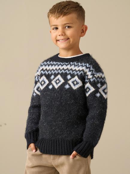 Angel & Rocket Kids' Erik Crew Neck Fair Isle Jumper, Blue, Blue