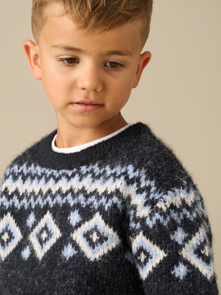 Angel & Rocket Kids' Erik Crew Neck Fair Isle Jumper, Blue - view 2, Blue