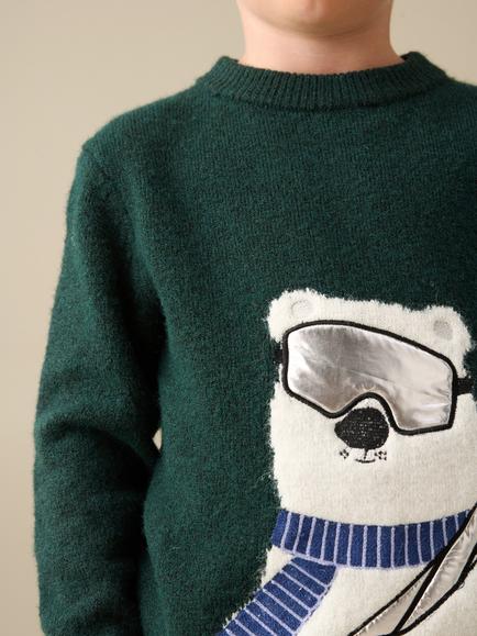 Angel & Rocket Kids' Erik Crew Neck Polar Bear Jumper, Green/Multi - view 2, Green/Multi