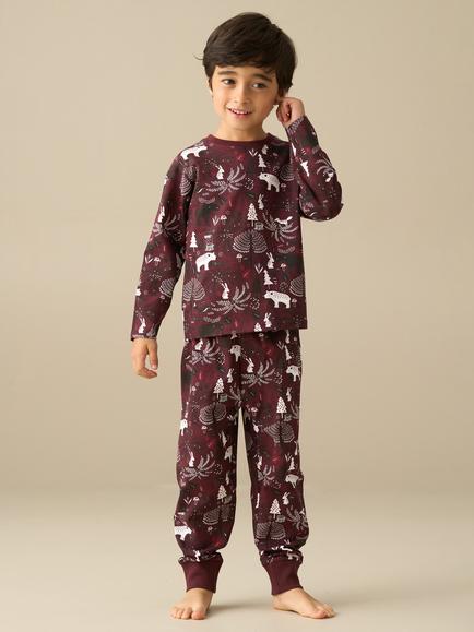 Angel & Rocket Kids' Andreas Winter Scene Pyjama Set, Burgundy, Burgundy