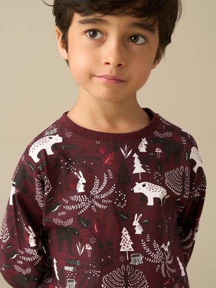 Angel & Rocket Kids' Andreas Winter Scene Pyjama Set, Burgundy - view 2, Burgundy