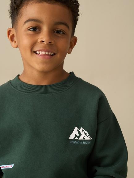 Angel & Rocket Kids' Kaiden Crew Neck Mountain Graphic Sweatshirt, Green - view 2, Green