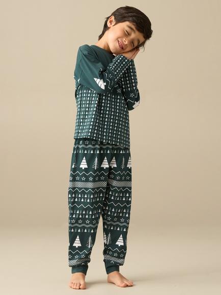 Angel & Rocket Kids' Fraser Long Sleeve Winter Print Pyjama Set, Green, Green