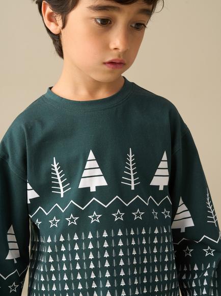 Angel & Rocket Kids' Fraser Long Sleeve Winter Print Pyjama Set, Green - view 2, Green