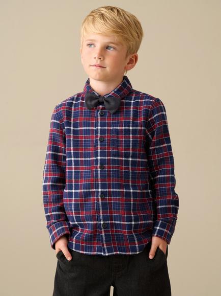 Angel & Rocket Kids' Abel Long Sleeve Brushed Shirt, Navy/Multi, Navy/Multi