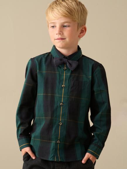 Angel & Rocket Kids' Abel Long Sleeve Check Shirt, Green/Multi, Green/Multi