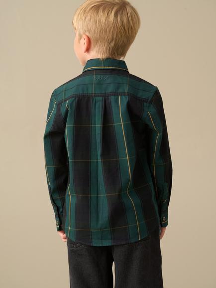Angel & Rocket Kids' Abel Long Sleeve Check Shirt, Green/Multi - view 2, Green/Multi