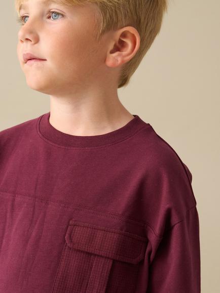 Angel & Rocket Kids' Sam Long Sleeve Utility Pocket T-Shirt, Burgundy - view 2, Burgundy
