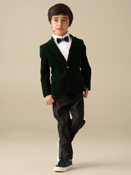 Angel & Rocket Kids' Liam Velvet Tuxedo Blazer, Emerald - view 2, Emerald