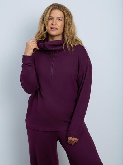 Live Unlimited Half Zip Oversized Knitted Jumper, Purple, Purple