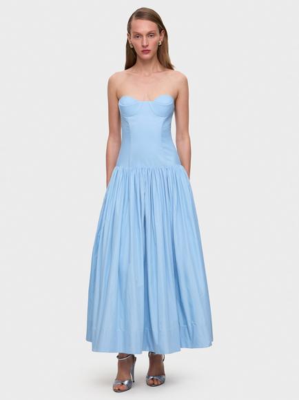 Anna October Chloe Panelled Bodice Open Neck Sleeveless Midi Dress, Light Blue, Light Blue