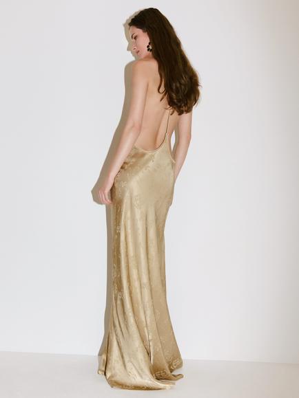 Anna October Justina Floral Jacquard V-Neck Sleeveless Slip Maxi Dress, Beige, Beige