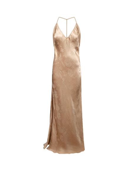 Anna October Justina Floral Jacquard V-Neck Sleeveless Slip Maxi Dress, Beige, Beige