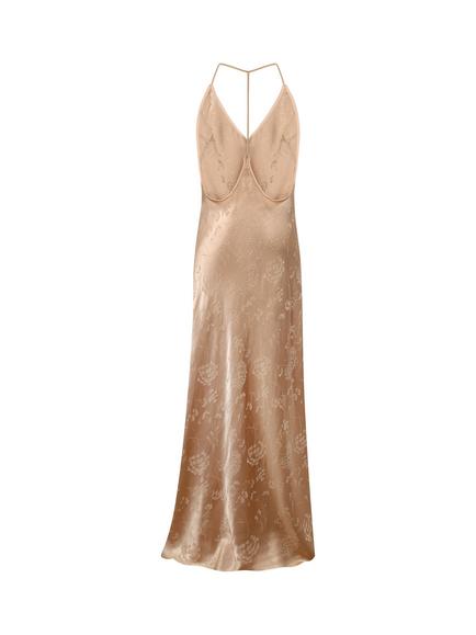 Anna October Justina Floral Jacquard V-Neck Sleeveless Slip Maxi Dress, Beige - view 2, Beige