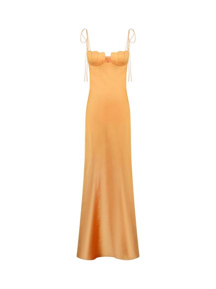 Anna October Tulip Decorated Bodice Sleeveless Slip Maxi Dress containing TENCEL™ Lyocell, Orange - view 2, Orange