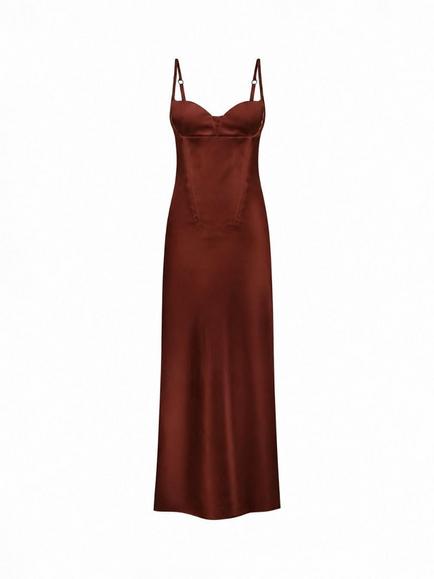 Anna October Sleeveless Slip Midi Dress, Dark Brown, Dark Brown