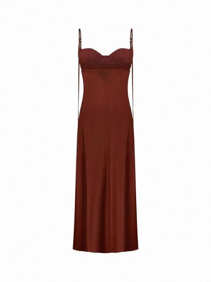 Anna October Sleeveless Slip Midi Dress, Dark Brown - view 2, Dark Brown