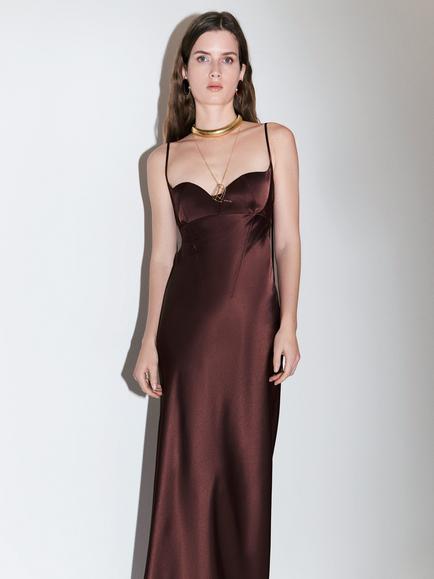 Anna October Sleeveless Slip Midi Dress, Dark Brown, Dark Brown