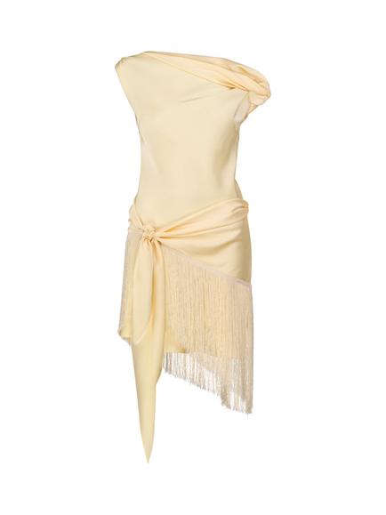 Anna October One Shoulder Asymmetric Tie Detail Mini Dress, Buttermilk - view 2, Buttermilk