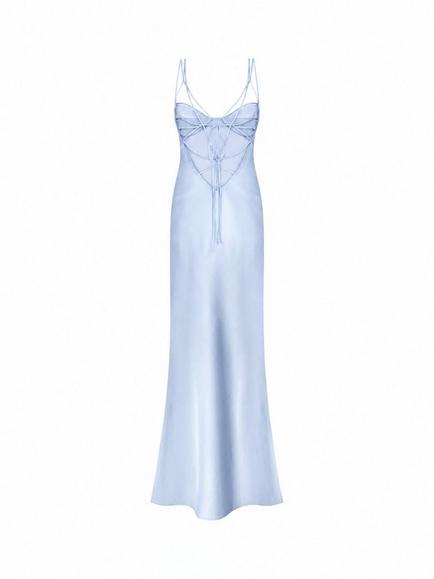 Anna October Scoop Neck Sleeveless Slip Maxi Dress, Light Blue - view 2, Light Blue
