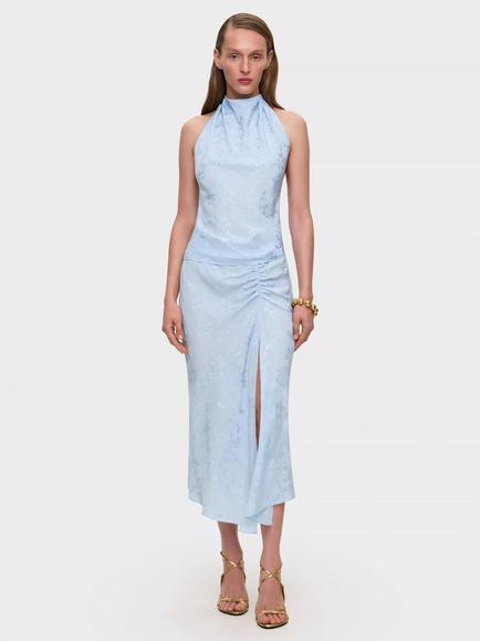 Anna October Halterneck Scarf Sleeveless Floral Jacquard Top, Blue, Blue