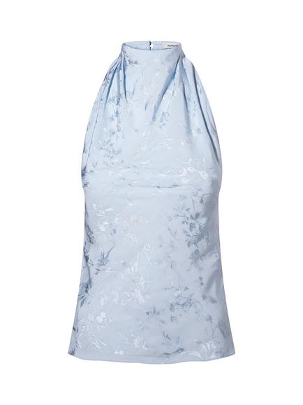Anna October Halterneck Scarf Sleeveless Floral Jacquard Top, Blue - view 2, Blue