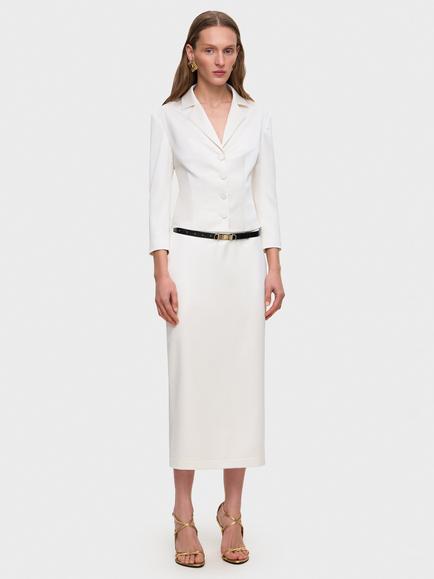 Anna October High Waist Straight Pencil Midi Skirt, Ivory, Ivory