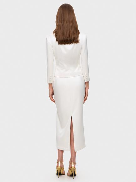Anna October High Waist Straight Pencil Midi Skirt, Ivory - view 2, Ivory