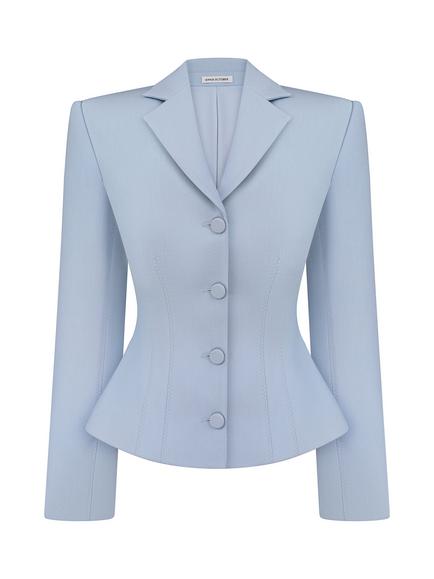 Anna October Single Breasted Fitted V-Neck Jacket, Light Blue - view 2, Light Blue